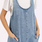 WASHED DENIM RELAXED FIT SLEEVELESS JUMPSUIT