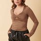 TWIST FRONT LONG SLEEVE KNIT TOP