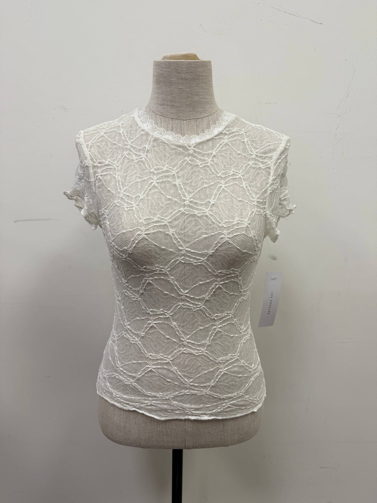 Mock Neck Lace Mesh Top