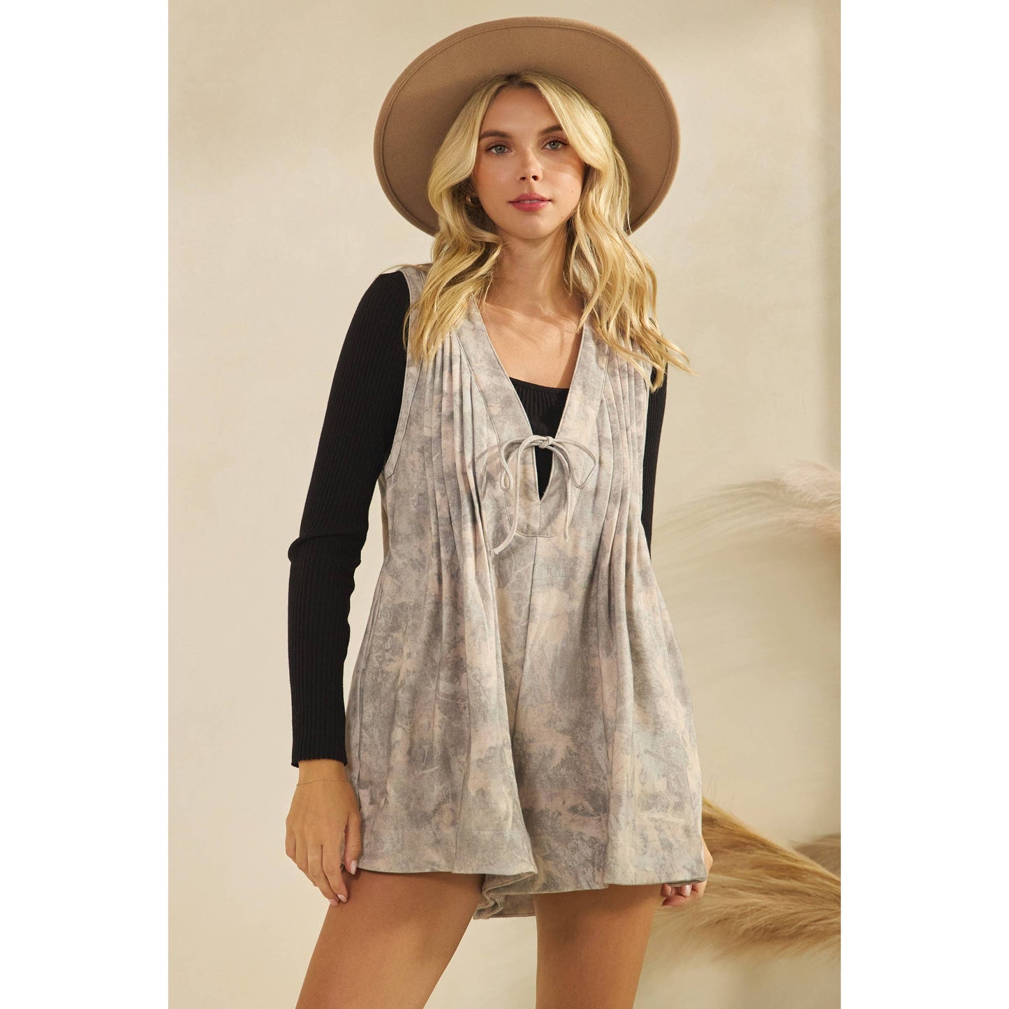 Printed French Terry Sleeveless V Neck Romper