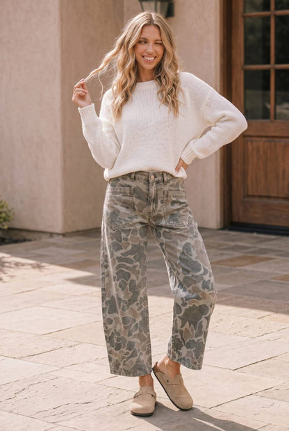 Camo Wide Leg Utility Denim Pants