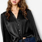 Flowy Button Down Balloon Sleeve Tie-Front Shirt