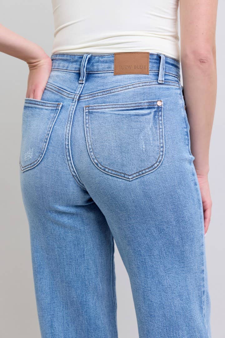 High Waisted Vintage Wash Retro Wide Leg