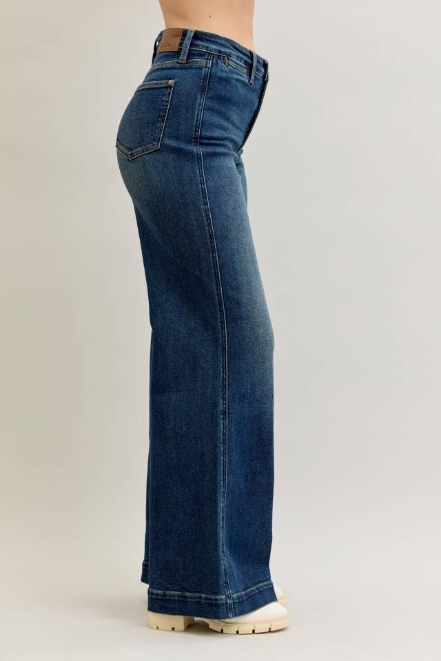 Retro Wide Tummy Control Front Welt Pockets