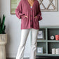 Solid Rib Button Balloon Sleeve Cardigan