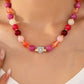 Rose & Berry Beaded  Heart Crystal Ball Necklace