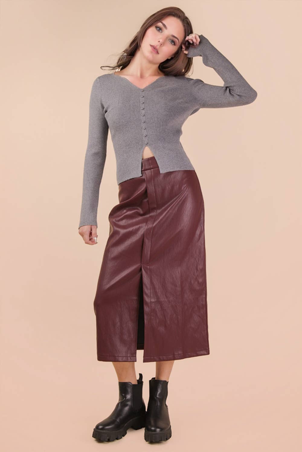 Button Down Fitted Knit Sweater Top