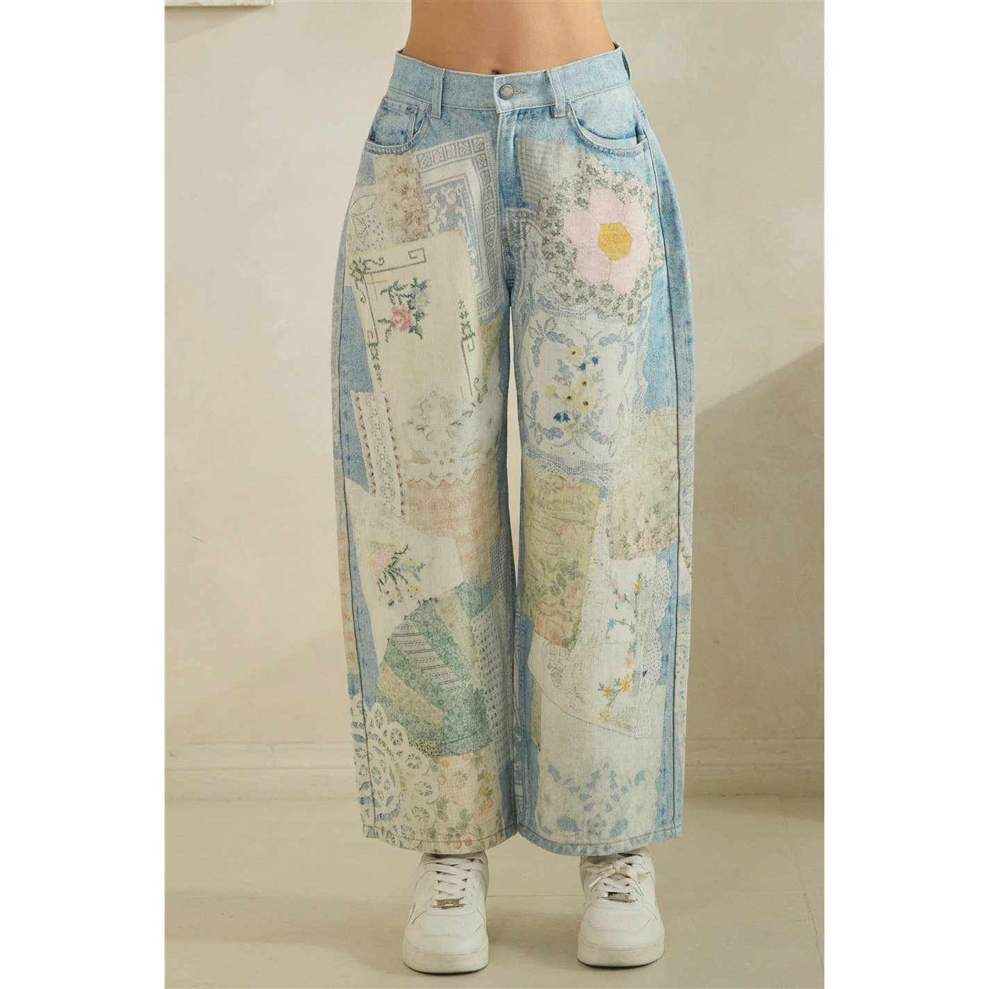Digitally Printed Patchwork Denim Pants