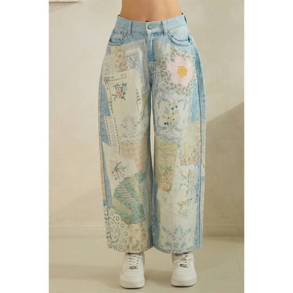 Digitally Printed Patchwork Denim Pants