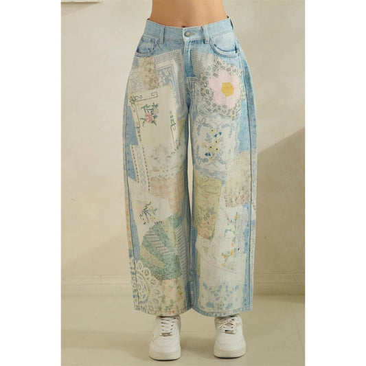 Digitally Printed Patchwork Denim Pants