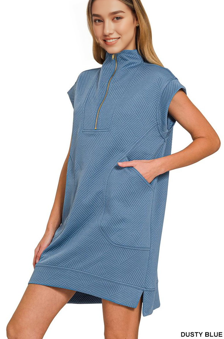 Knit Jacquard Quarter Zipper Mini Dress