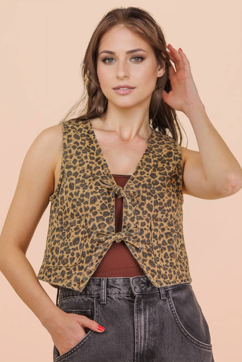 JEAN Acid Washed Denim Front Tie Vest