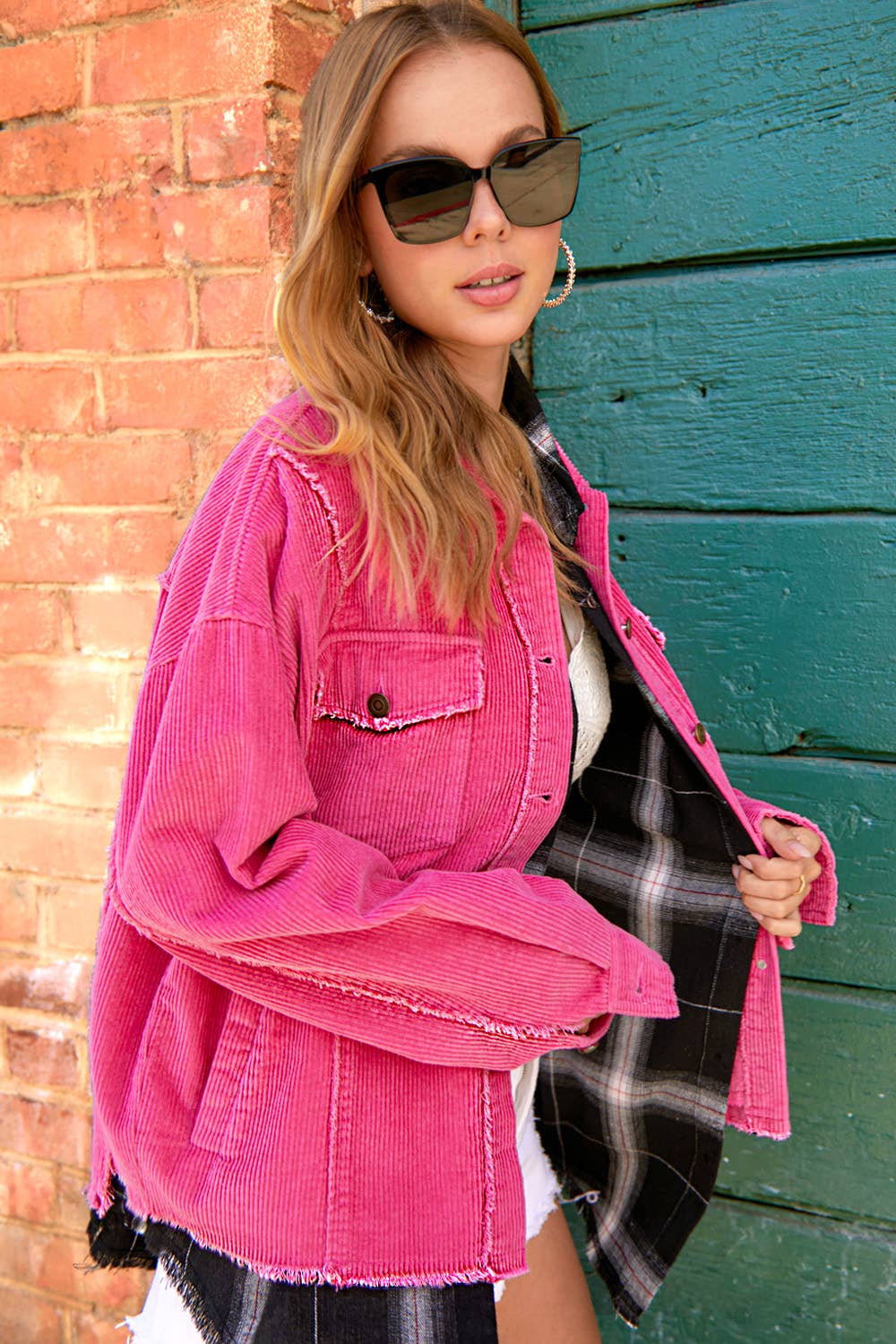Washed Corduroy Oversized Button-Down Jacket