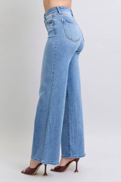 High Waisted Vintage Wash Retro Wide Leg