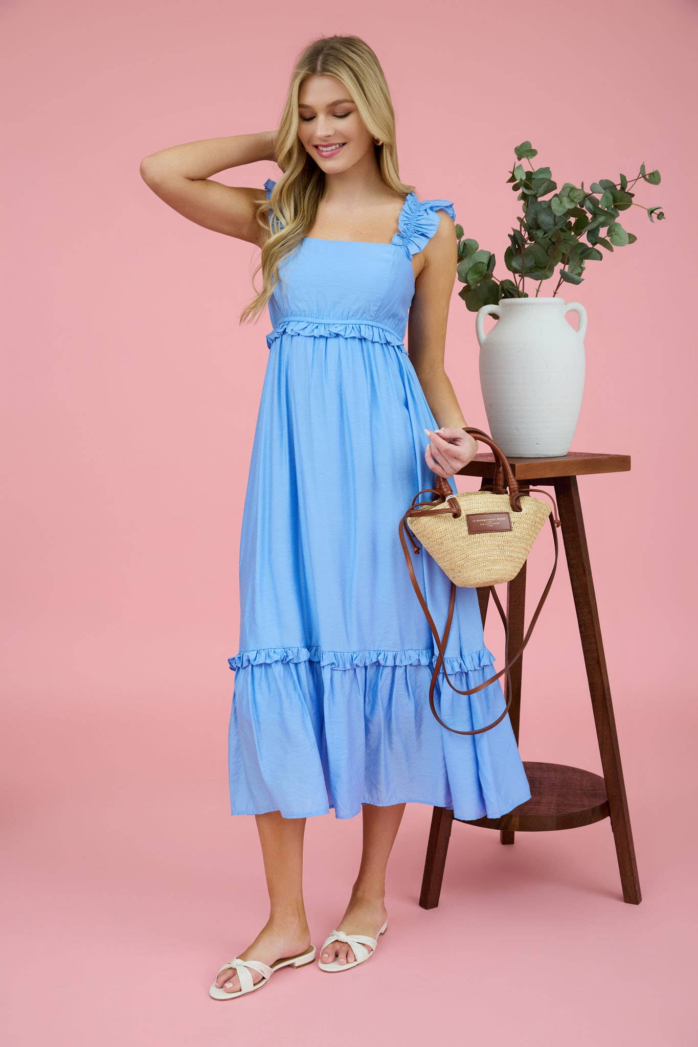 Ruffle Sleeveless Midi Dress
