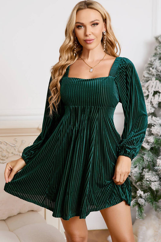 Velvet Corded Tie Back Babydoll Mini Dress