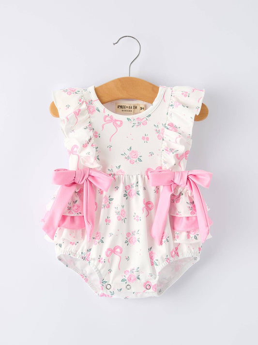 Floral Baby Girls Bow Ruffle Romper
