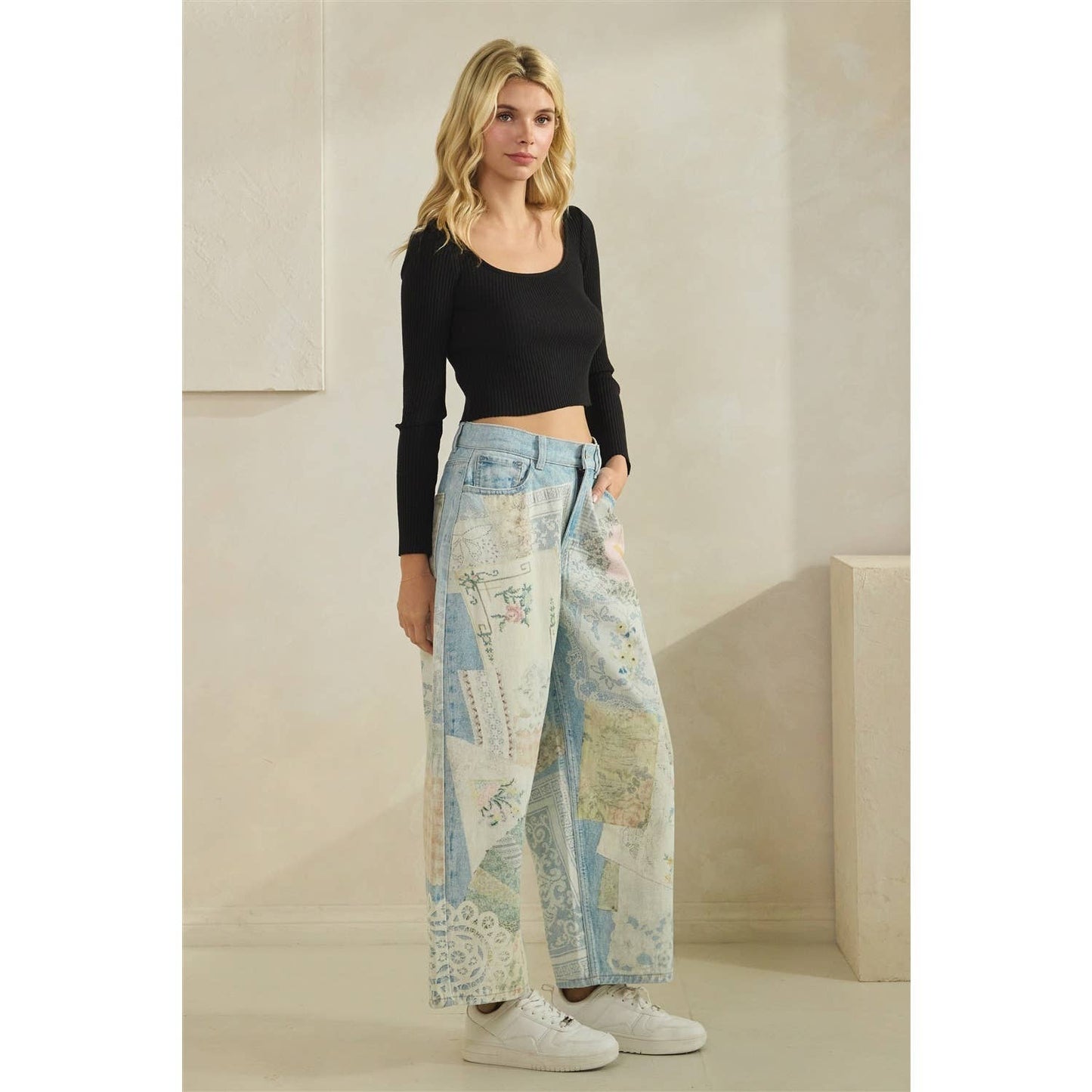 Digitally Printed Patchwork Denim Pants