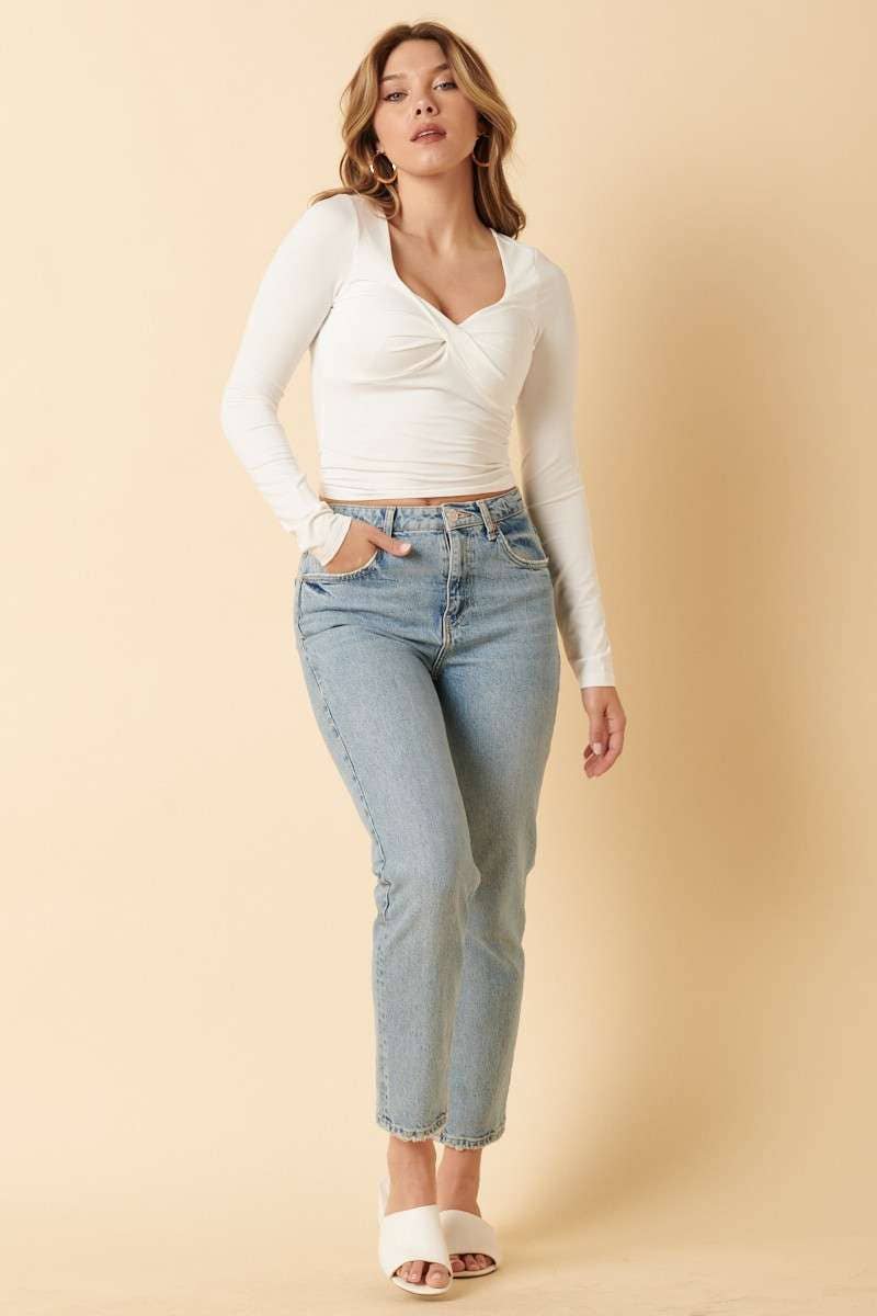 TWIST FRONT LONG SLEEVE KNIT TOP