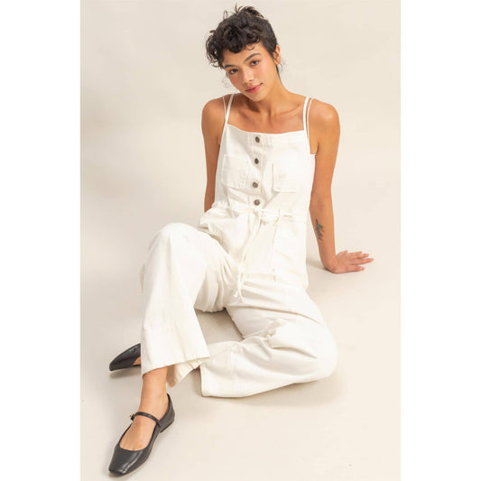 Front Pocket Drawstring Denim Jumpsuit