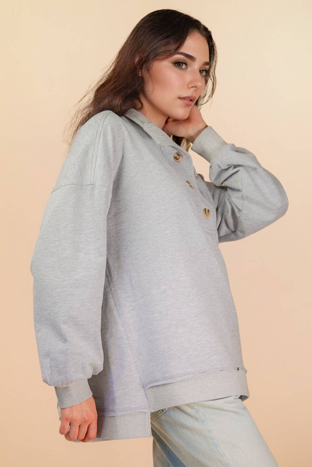 Mock Neck Mineral Washed Knit Causal Top