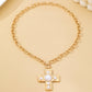 Hammered Cross Pearl Necklace