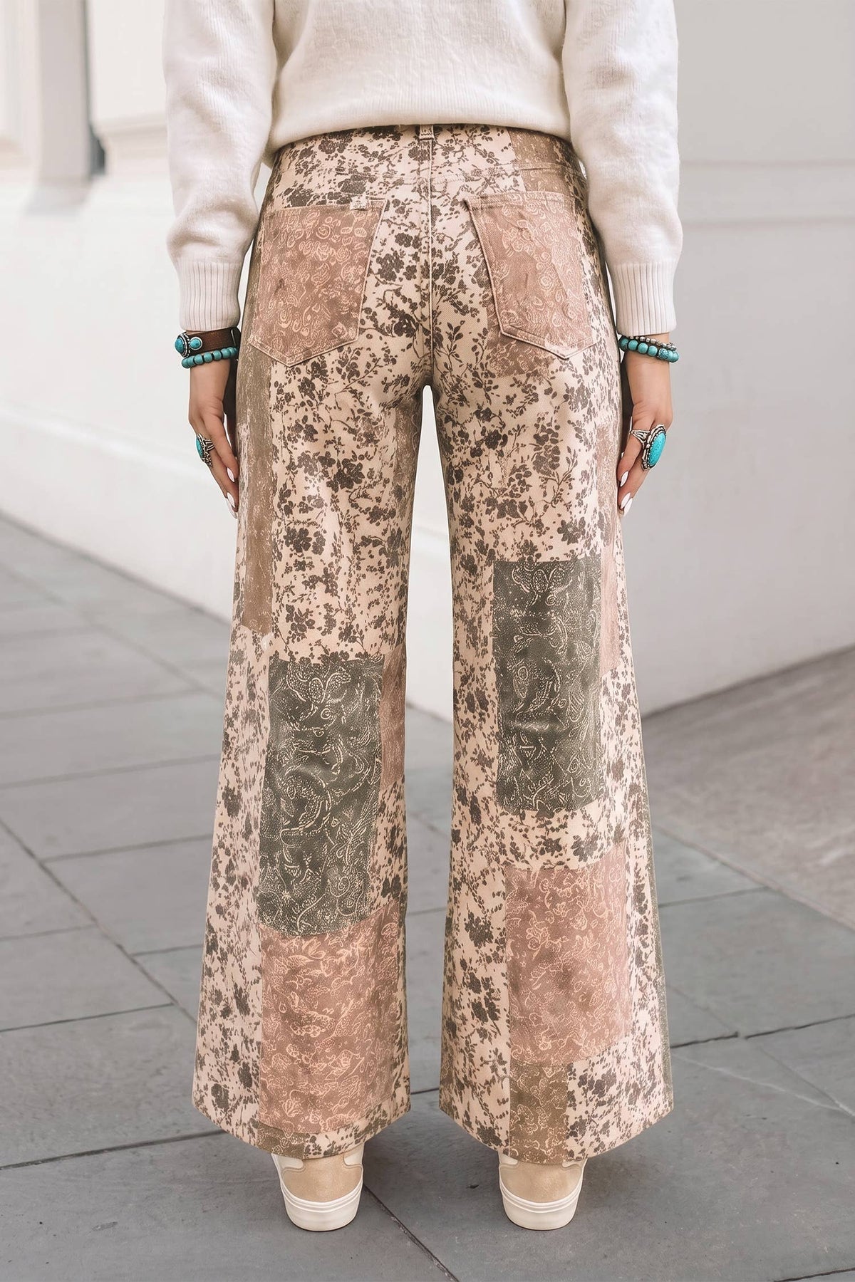 Western Printed Pockets Straight Jeans