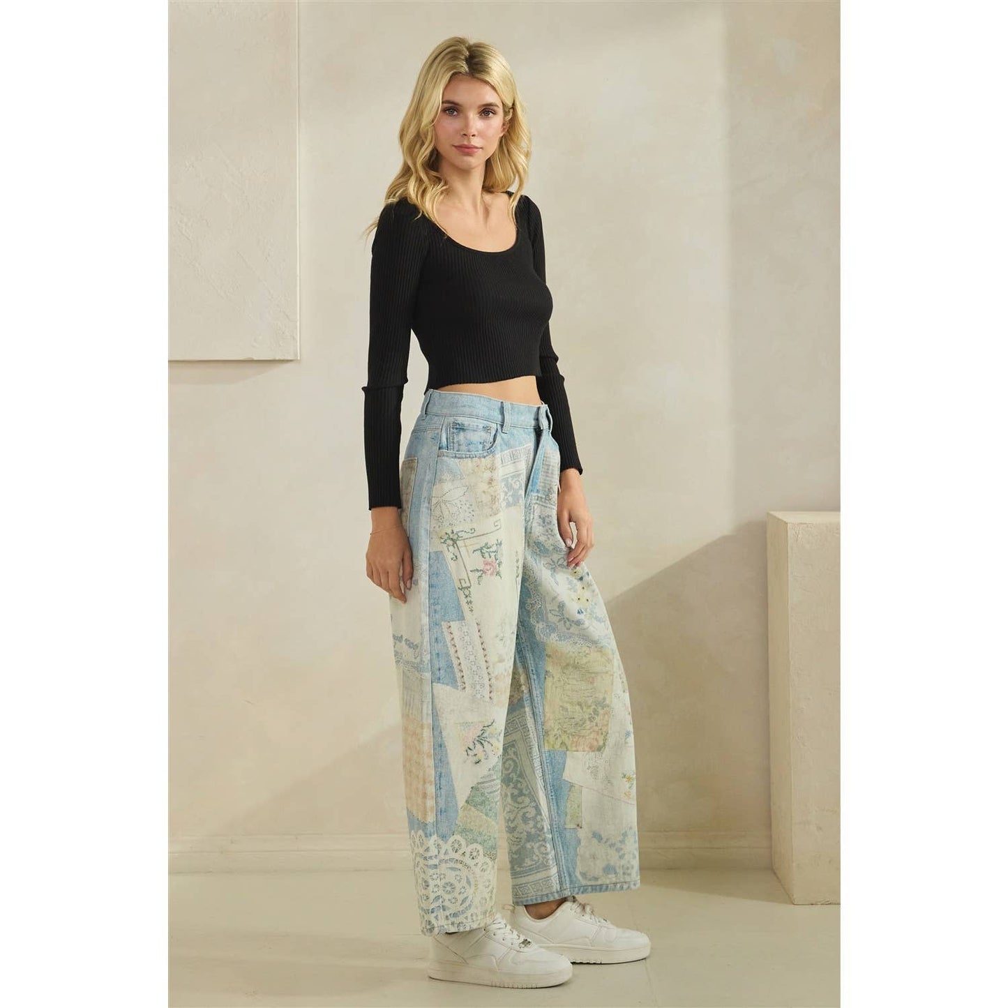 Digitally Printed Patchwork Denim Pants