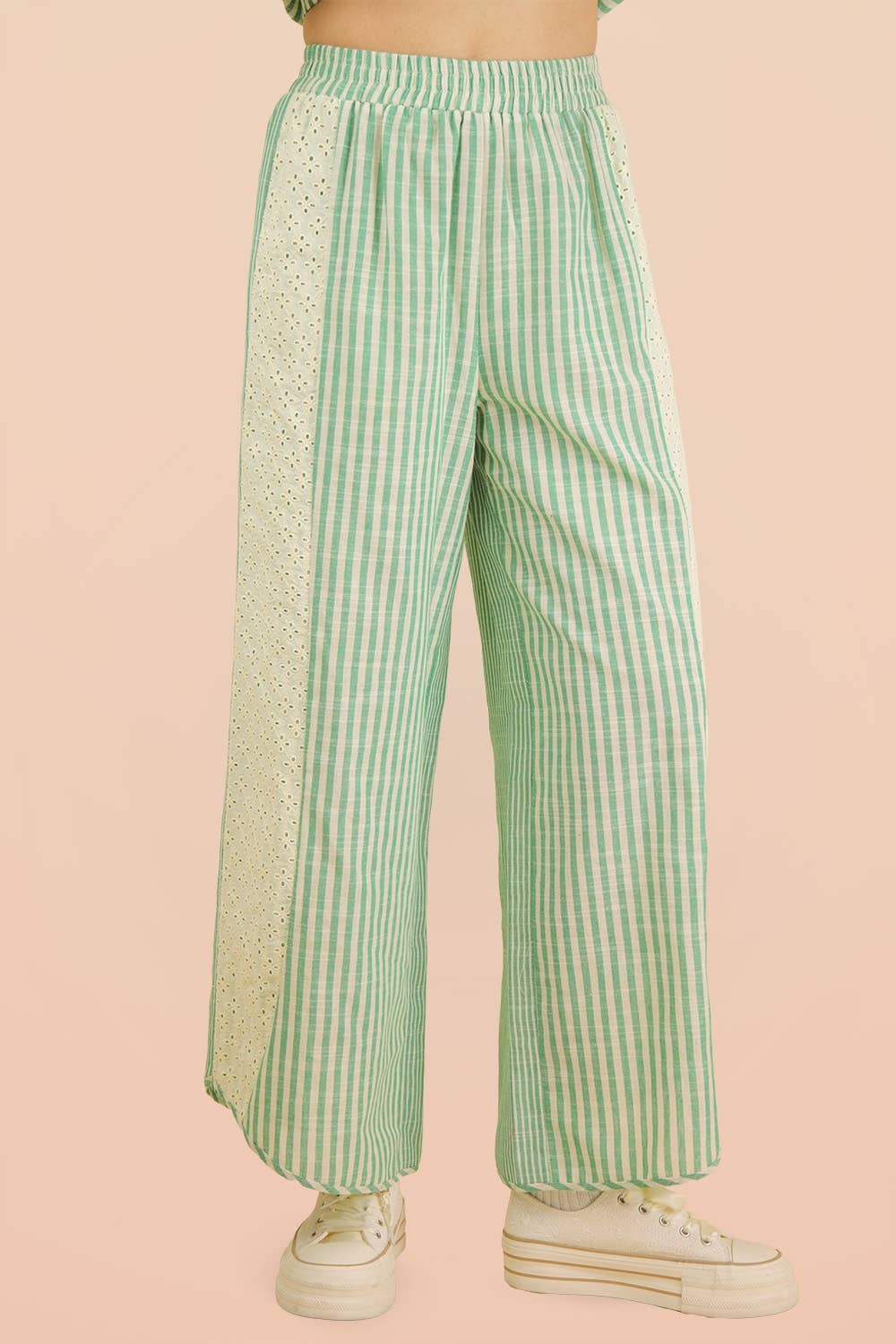 Lace Contrast Stripe Wide Leg Pants