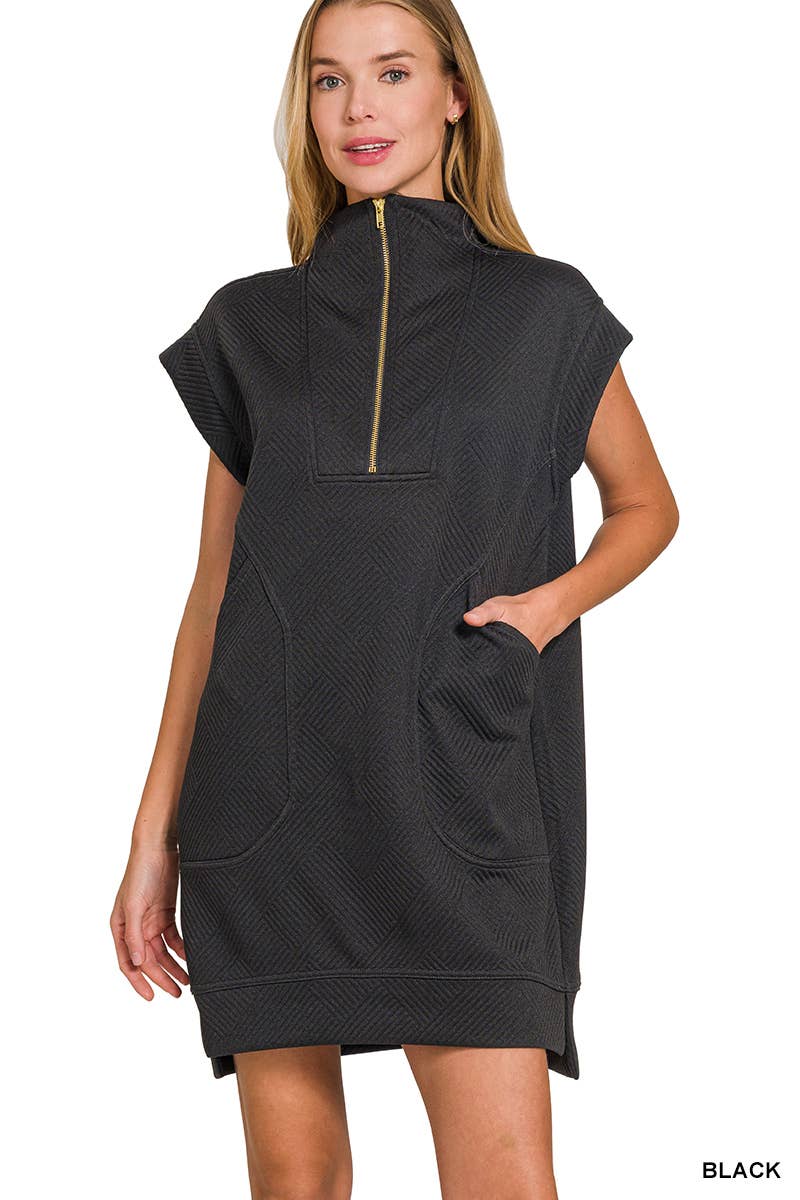 Knit Jacquard Quarter Zipper Mini Dress