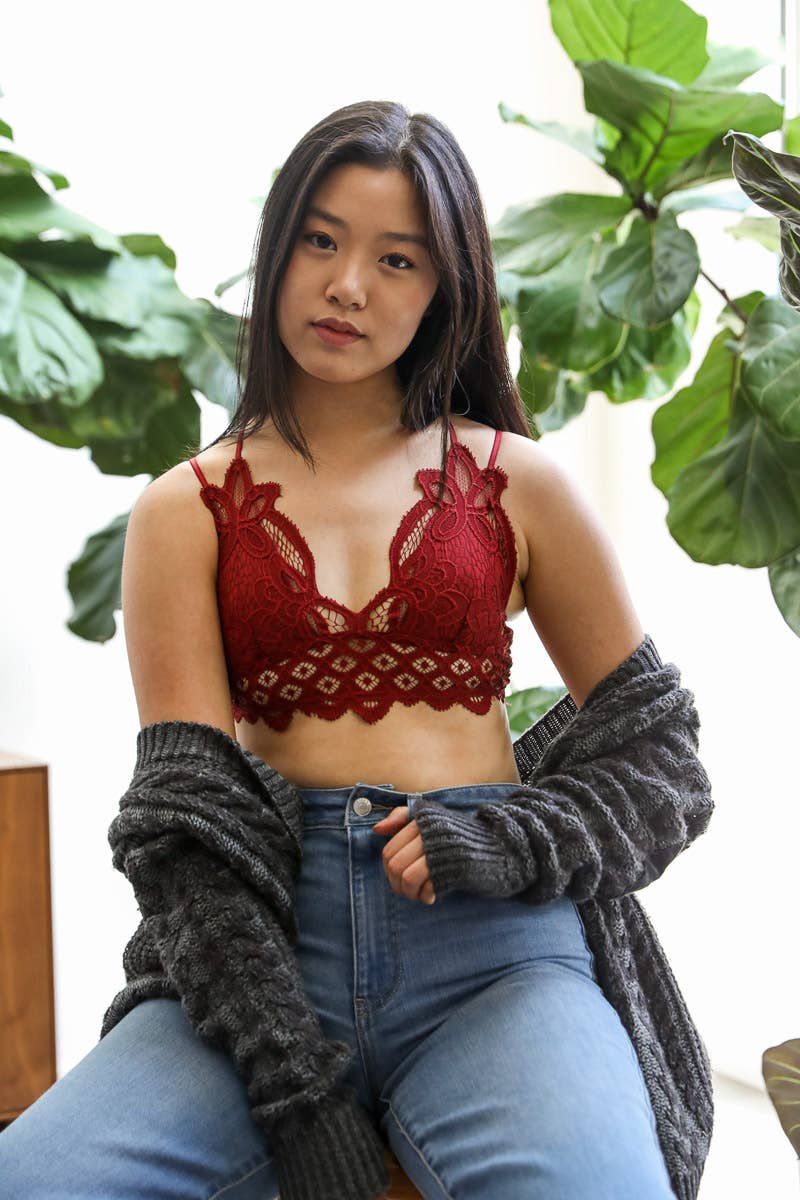 Padded Crochet Lace Longline Bralette