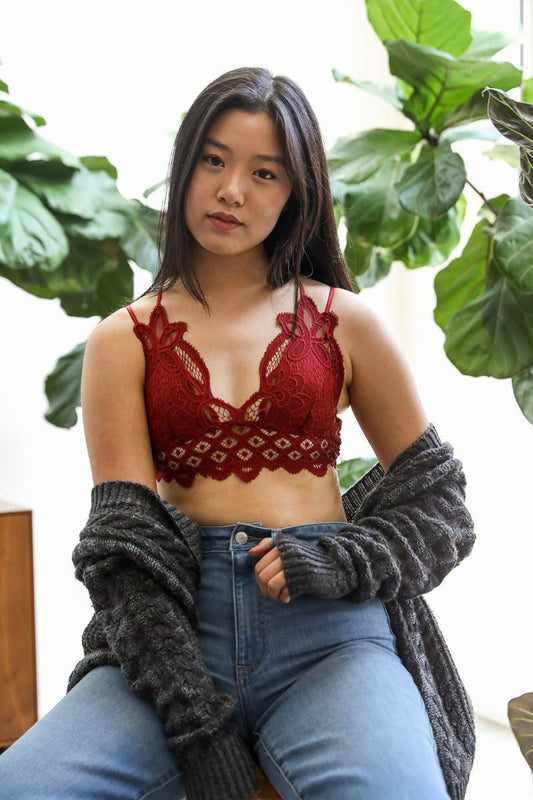 Padded Crochet Lace Longline Bralette