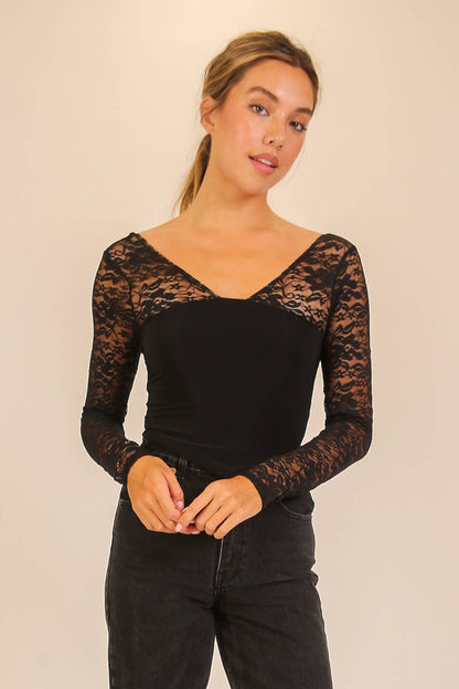 Lace Sleeve V-Neck Top