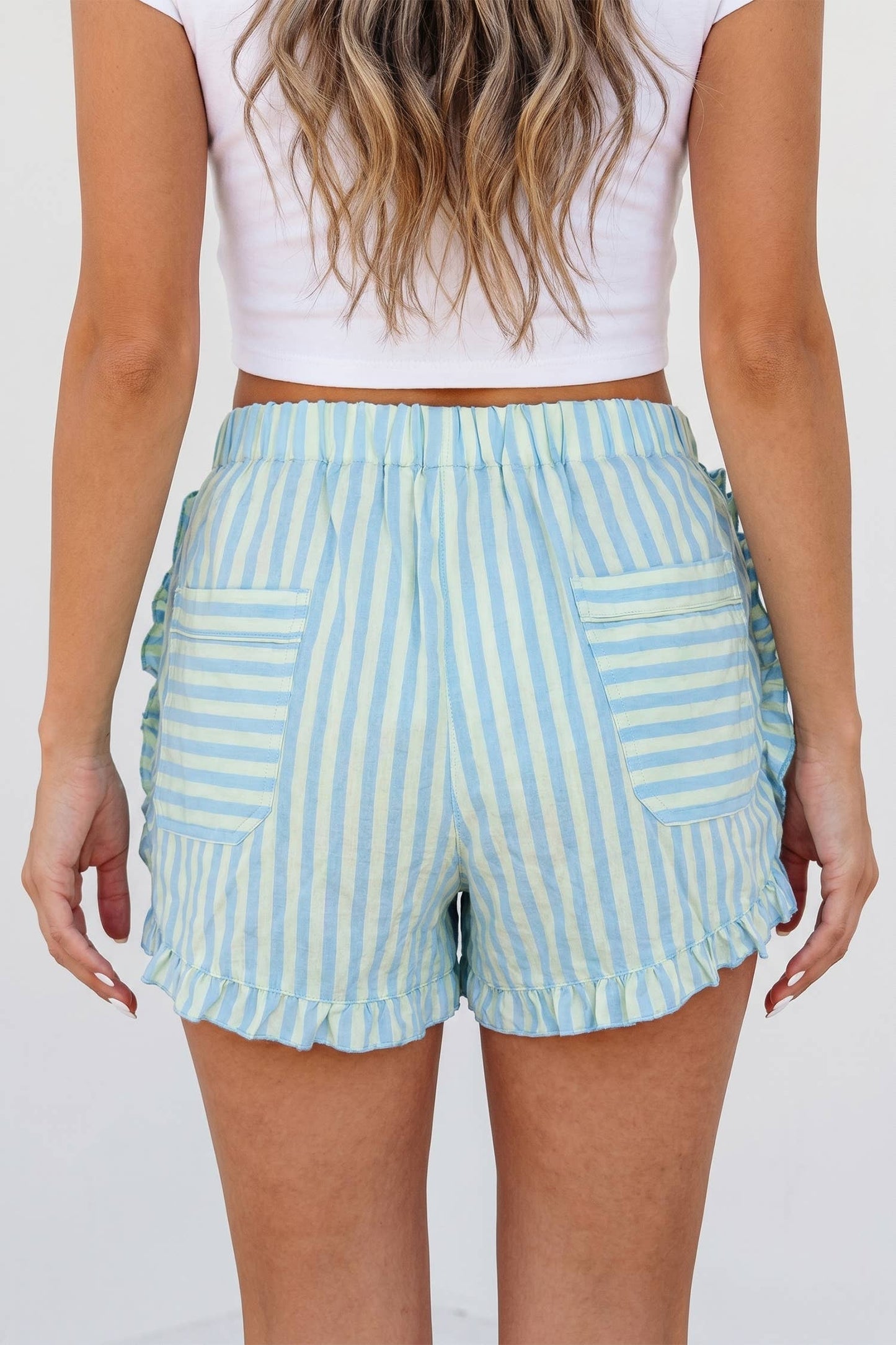 Striped Ruffled Hem Shorts