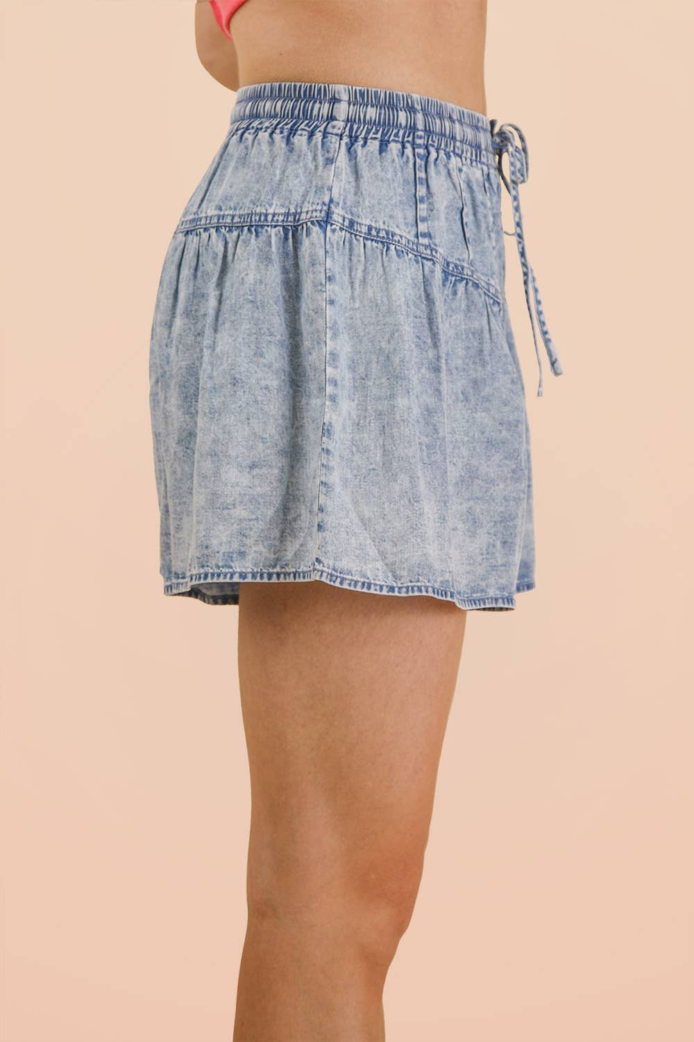Chambray Button Down Flare Shorts