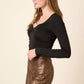 TWIST FRONT LONG SLEEVE KNIT TOP