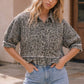 Leopard Print Frayed Ruffle Hem Shirt Jacket