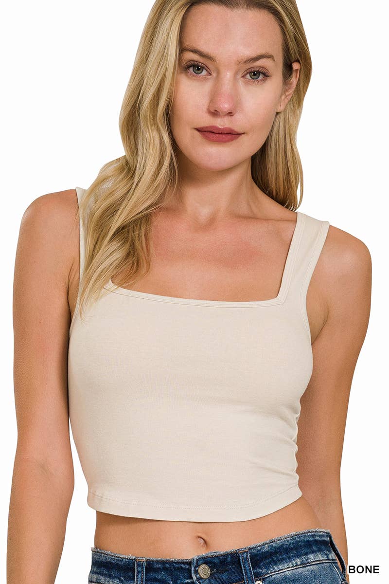 Cotton Square Neck Cropped Cami Top