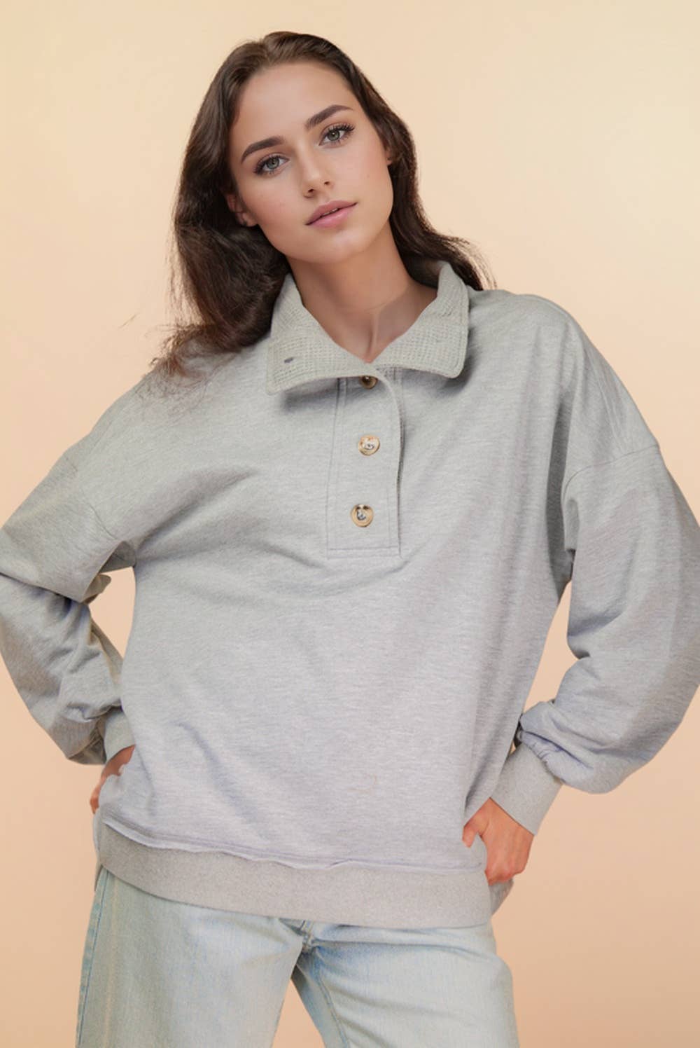 Mock Neck Mineral Washed Knit Causal Top