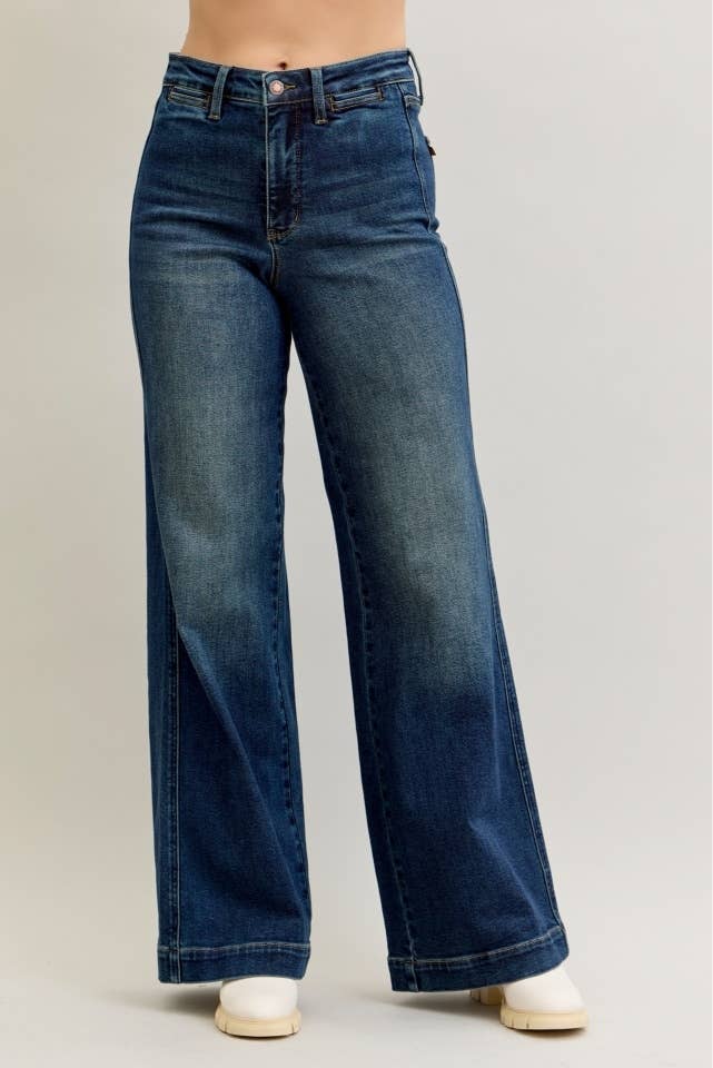 Retro Wide Tummy Control Front Welt Pockets