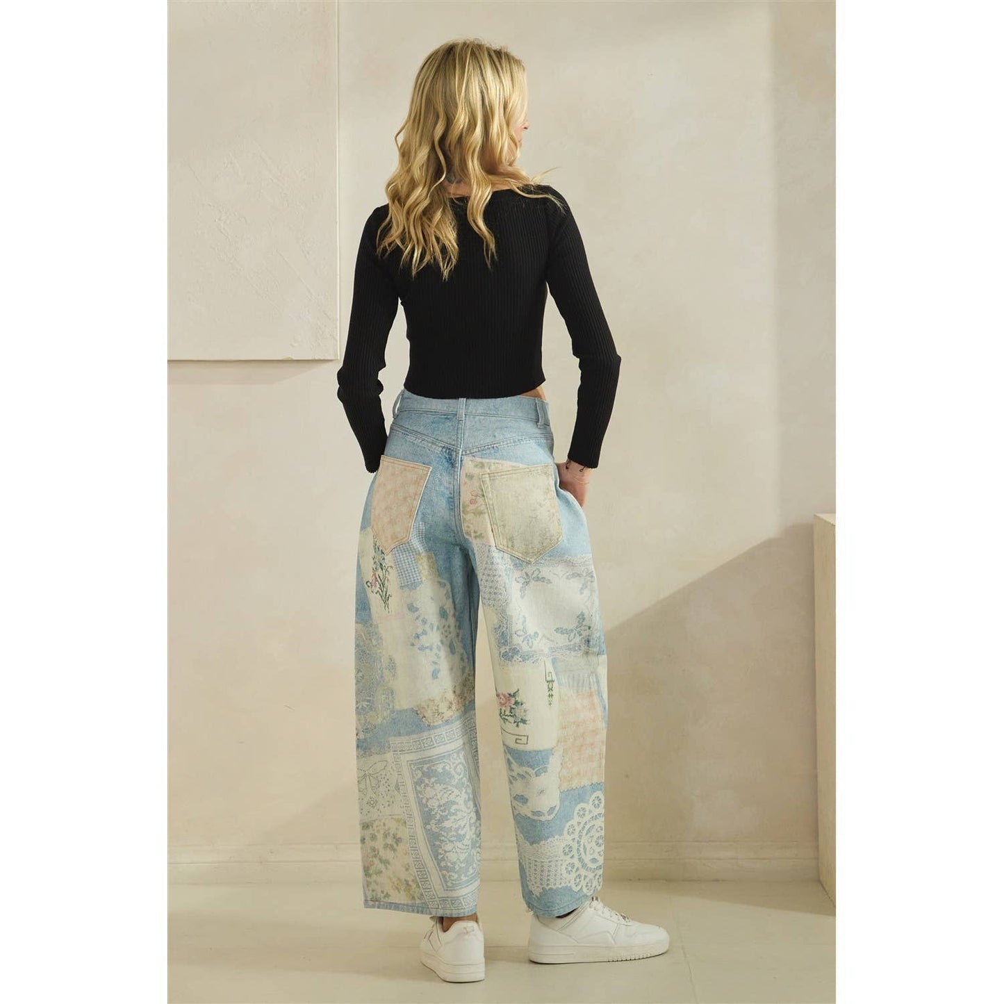 Digitally Printed Patchwork Denim Pants
