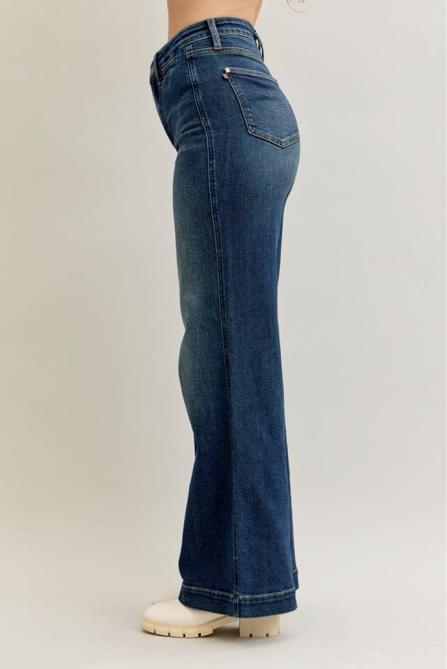 Retro Wide Tummy Control Front Welt Pockets