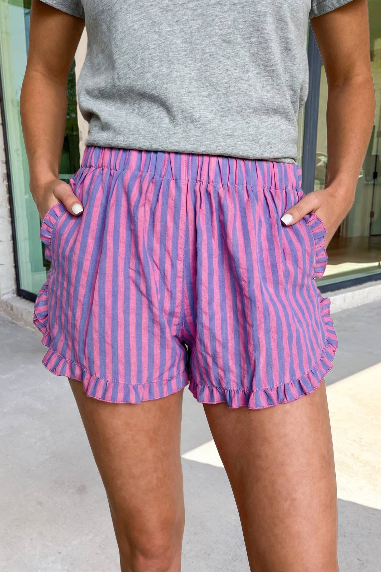 Striped Ruffled Hem Shorts