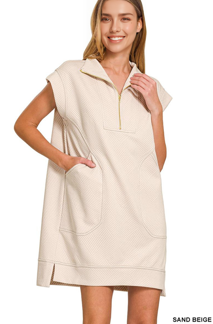 Knit Jacquard Quarter Zipper Mini Dress