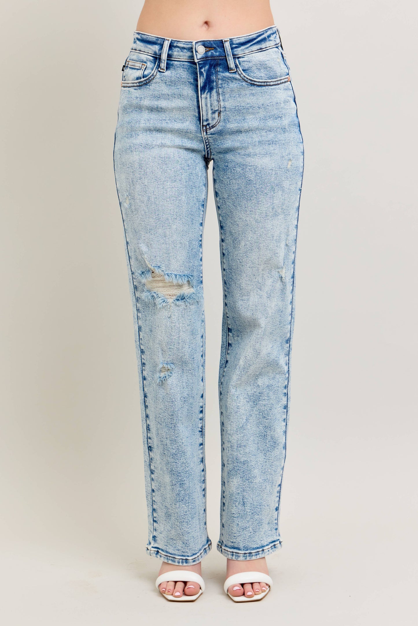 Mineral Wash High Waisted Distressed 90's Straight