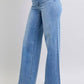 High Waisted Vintage Wash Retro Wide Leg