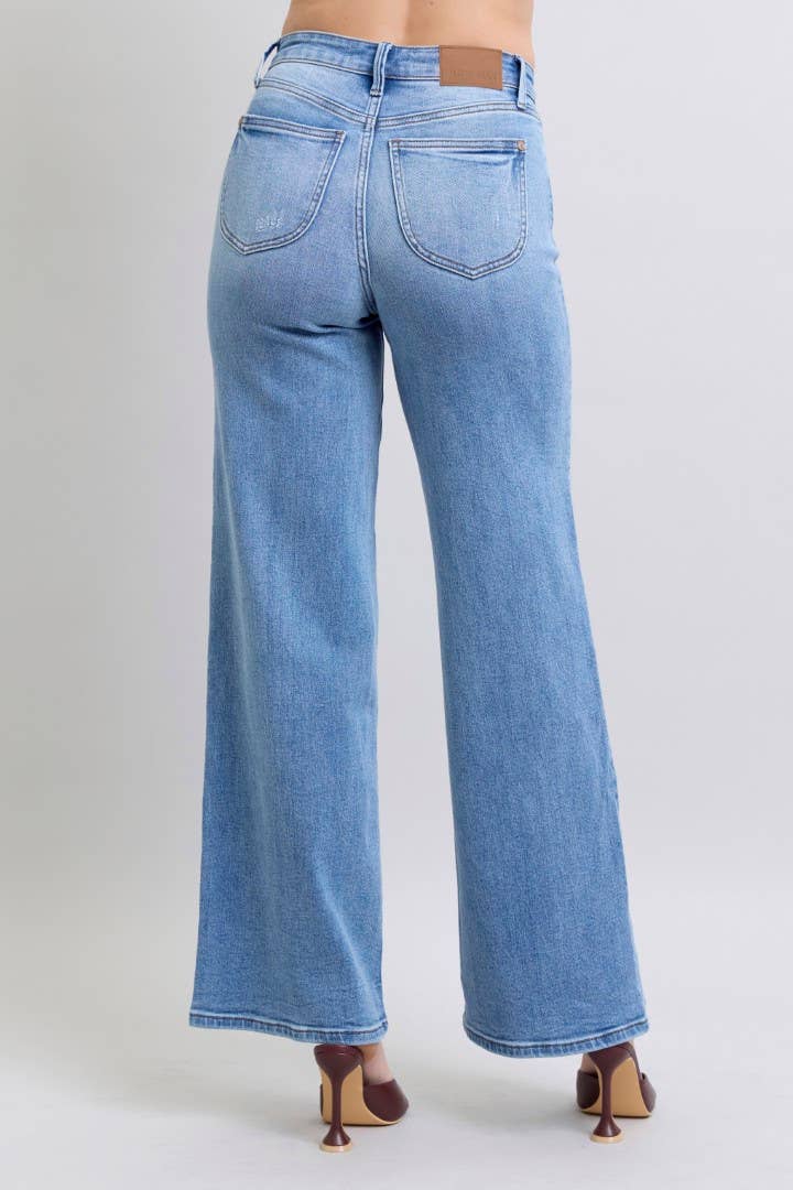 High Waisted Vintage Wash Retro Wide Leg
