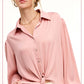 Flowy Button Down Balloon Sleeve Tie-Front Shirt