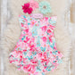 Ruffle Bubble Romper - Hibiscus