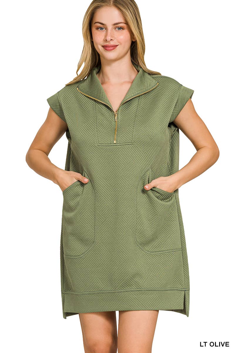 Knit Jacquard Quarter Zipper Mini Dress